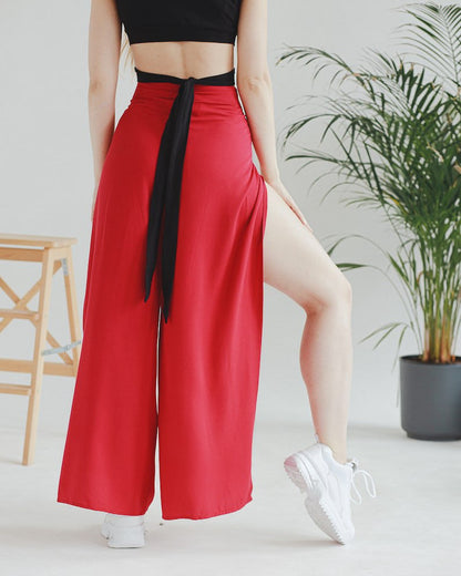 Red beach pants split pants yoga pants hollow pants wrap pants wrap pants Thai pants