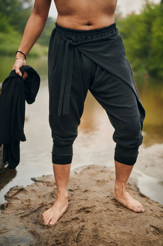 Dancing Warrior Charcoal Black Pants Casual Modal Sweatpants Asymmetric Pants